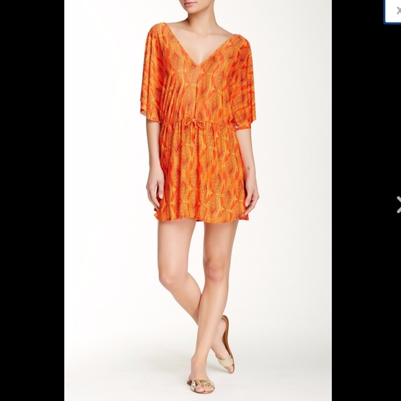 NWT‎ ViX Menfis Lina Caftan Cover-Up Beach Dress in Orange [SZ Medium ] - Picture 4 of 8
